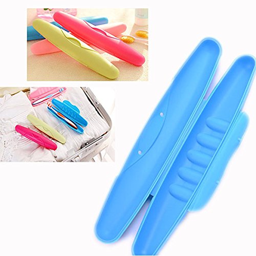 Cisixin 2 Pack Portable Travel Hiking Camping Toothbrush Case Packing Antibacterial Holder Case with Lid (Blue and Rose) - BeesActive Australia