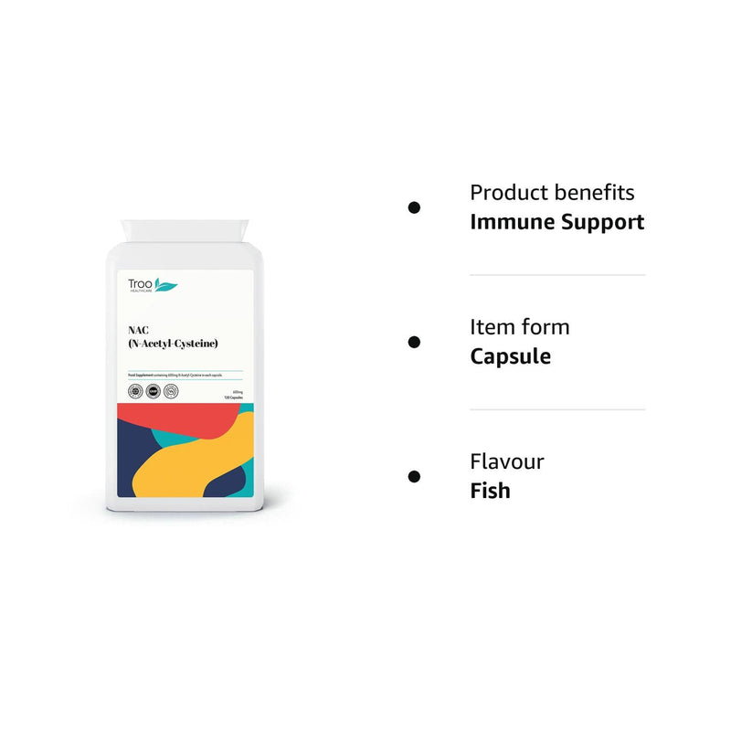 Troo NAC Supplement 600mg - 120 Capsules - N Acetyl Cysteine Amino Acid Providing Non Toxic Stable Form of L-Cysteine - UK Manufactured to GMP Standards - BeesActive Australia