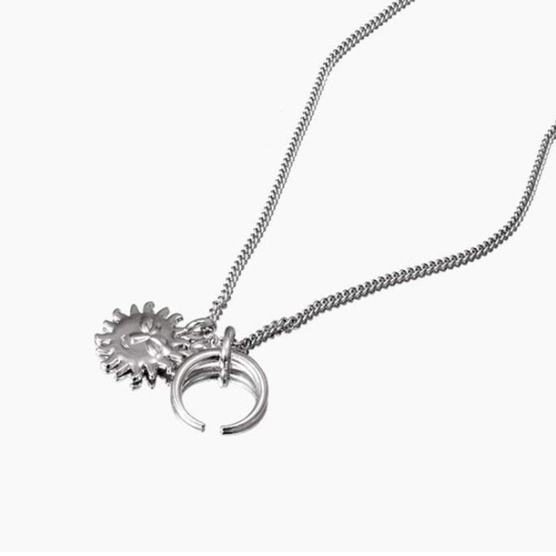 Xerling Silver Sun and Moon Pendant Long Necklace Simple Chain Choker Punk Unisex Eboys Egirls Men Women Jewelry - BeesActive Australia