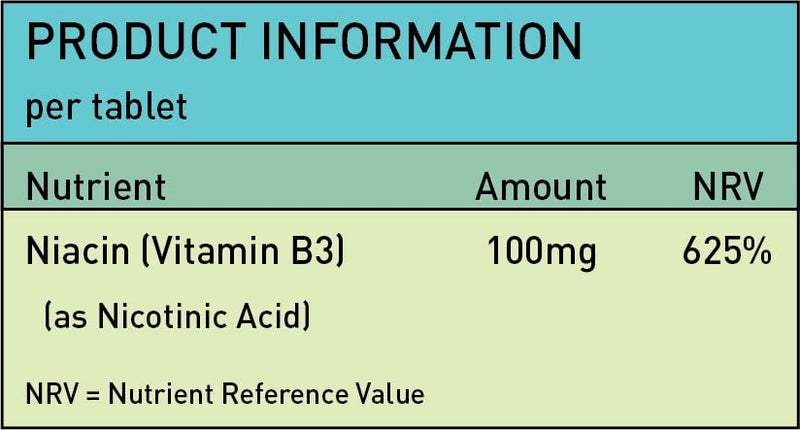 Niacin Supplement Tablets - 100mg Flush Formula Pure Vegan Nicotinic Acid Pills - Reduces Fatigue and Maintains Cholesterol Level - Pack of 120 Vitamin B3 Supplements for Men and Women - BeesActive Australia