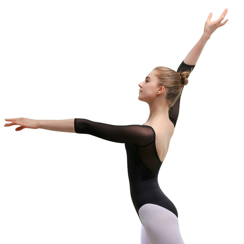 [AUSTRALIA] - Dance Ballet Leotards for Women Girls 3/4 Long Sleeve V-Neck Leotard（Black,S) Black XXL=height 5.2-5.35ft 