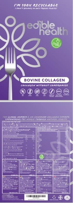 Edible Health - Hydrolysed Bovine Collagen Powder - Types 1 and 3, Protein Peptides, 18 Amino Acids - Paleo, Keto, Kosher, Halal - UK & EU Certified Supplement - 400g Pouch, 30-Day Supply - BeesActive Australia