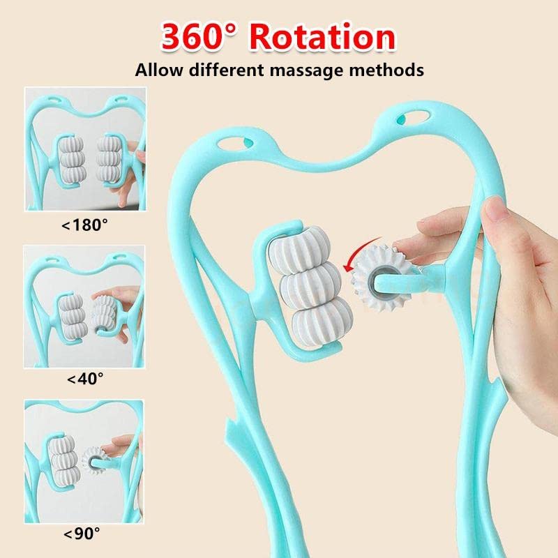 Revolution Studio Swan Shape Six Wheel Cervical Spine Pressing Massager, Neck Massager Pressure Point, Deep Tissue Trigger Point Manual Self Muscle Massager, Manual Roller Back Neck Massager (Blue) Blue - BeesActive Australia