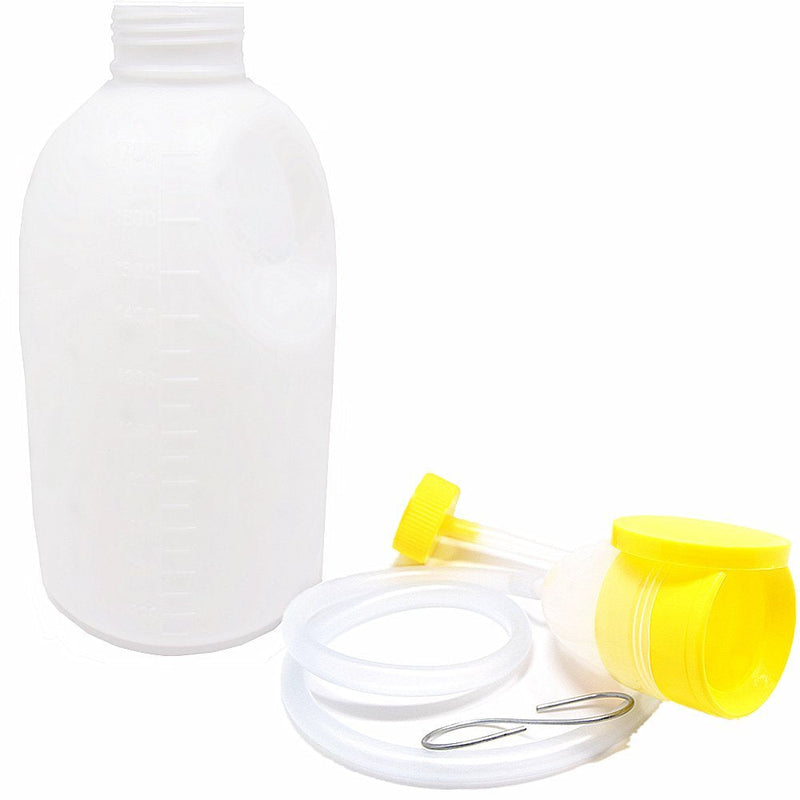 YUMSUM Travel Male Bed Urinal Pee Bottle Night Drainage Container Urine Collector with Tube for Men,1700 ML (Yellow) - BeesActive Australia