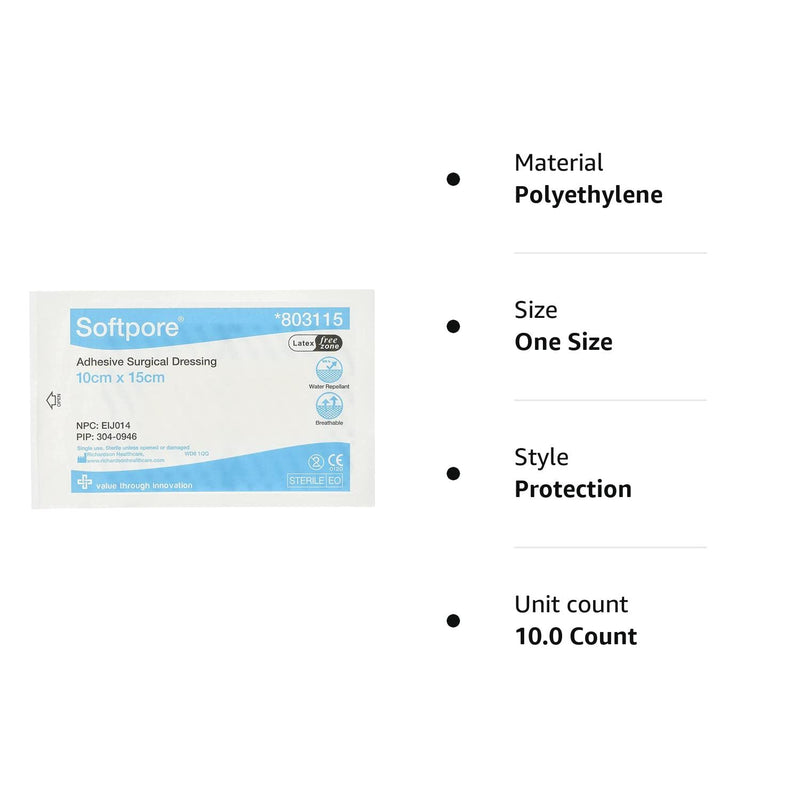 Softpore Adhesive Surgical Dressing - 10cm x 15cm (10 Single Dressings) 10 x 15 cm (Pack of 10) - BeesActive Australia