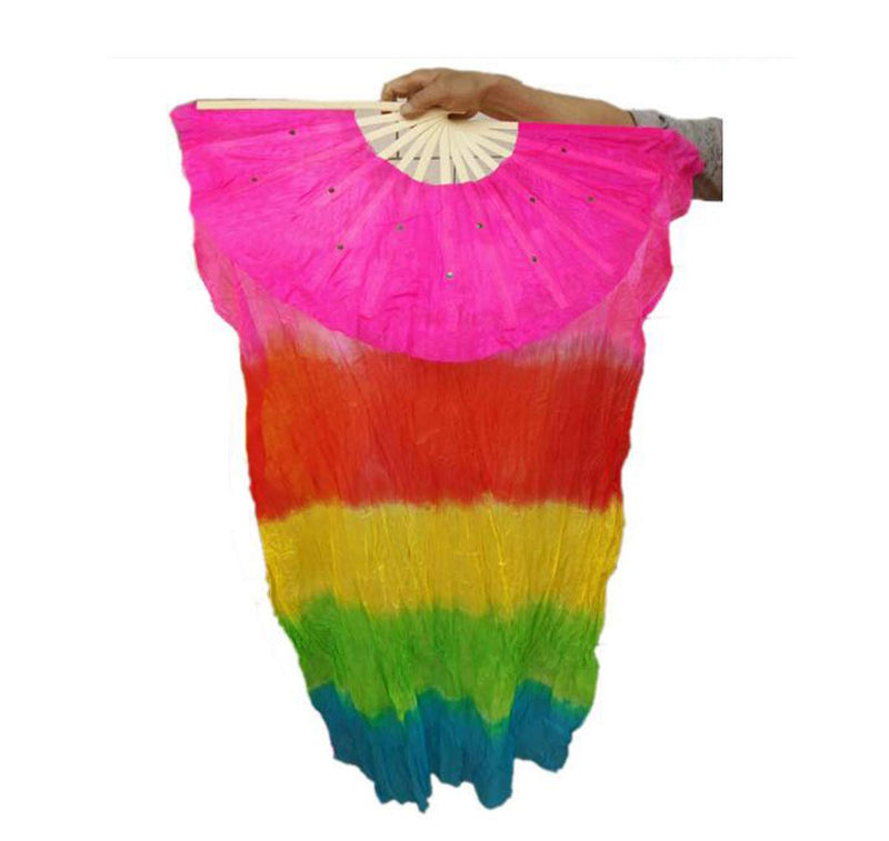 [AUSTRALIA] - FZBNSRKO 1.8M 70.86" Belly Dance Silk Bamboo Fan Long Fans Veils Party Performance Morning Practice Long Fans 5 Color Gradient 