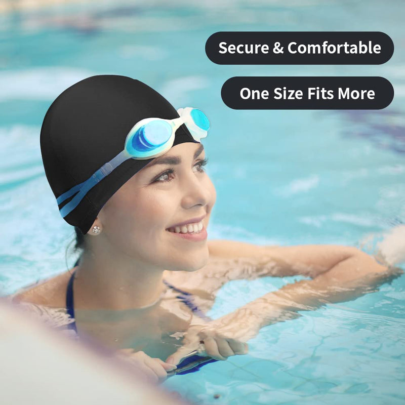 2pcs Elastic Swim Caps for Both Women & Men & Kids & Fabric Durable Non-Slip Swimming Pool Cap Elastic Swim Cap for Long and Short Hair Black&Blue - BeesActive Australia
