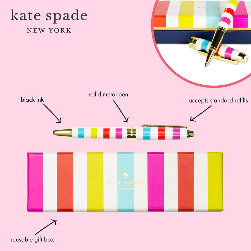 Kate Spade New York Black Ink Ballpoint Pen with Reusable Gift Box, Professional Office Pen for Women Accepts Standard Refills, Candy Stripe - BeesActive Australia