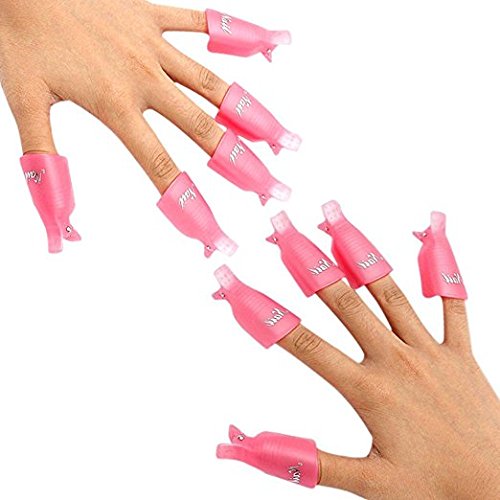 Onwon 10pc Professional Plastic Acrylic Nail Art Soak Off Cap Clip Uv Gel Polish Remover Wrap Cleaner Clip Cap Tool (Pink) - BeesActive Australia