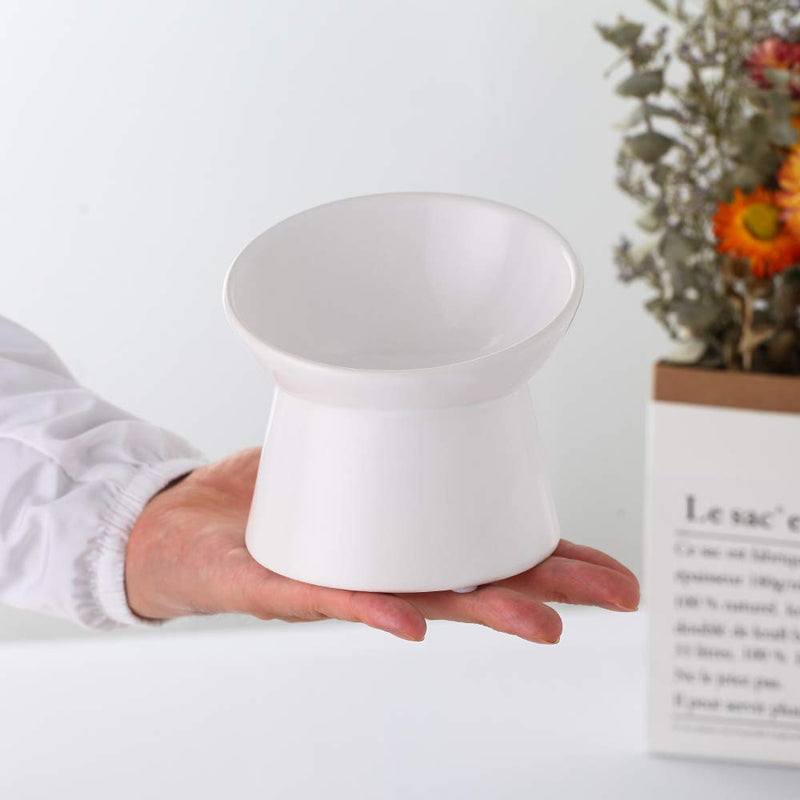 Small Ceramic Raised Cat Bowls, Tilted Elevated Food or Water Bowls , Stress Free, Backflow Prevention, Dishwasher and Microwave Safe, Lead & Cadmium Free White - BeesActive Australia