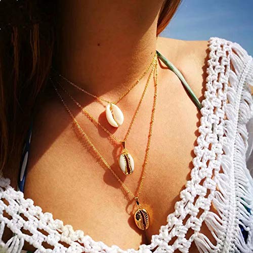 Hannah Boho Shell Layered Necklaces Gold Short Pendant Necklaces Chain Jewelry for Women and Girls - BeesActive Australia