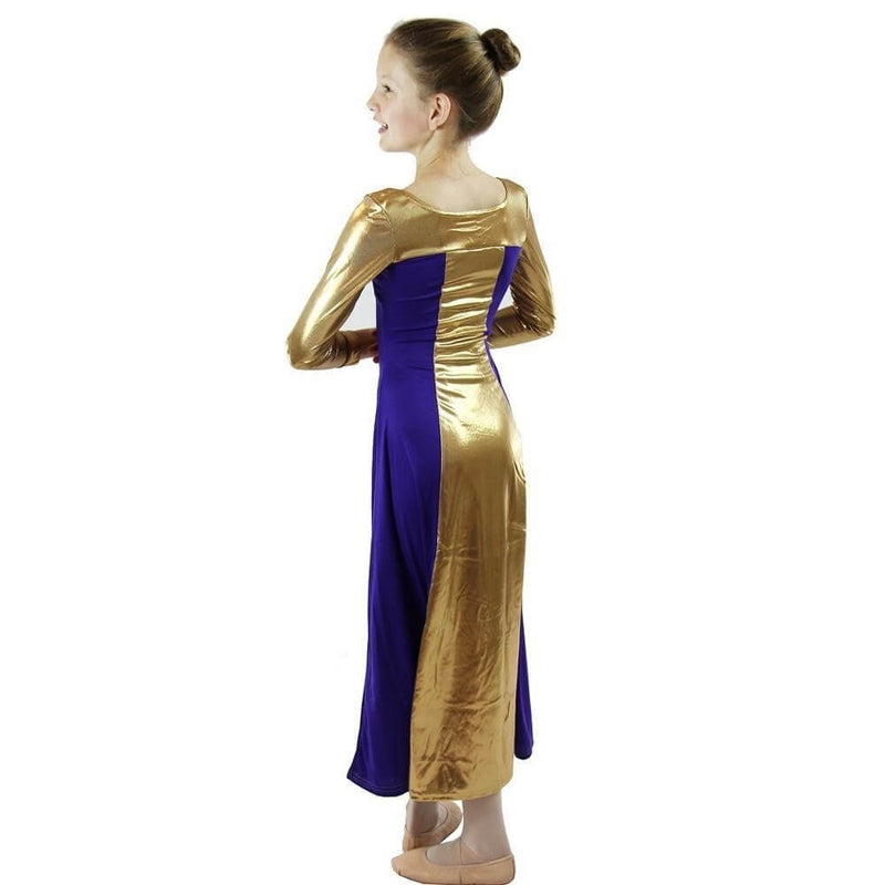 [AUSTRALIA] - Danzcue Girls Metallic Color Block Long Sleeve Praise Dance Dress 8 / 10 Purple-gold 