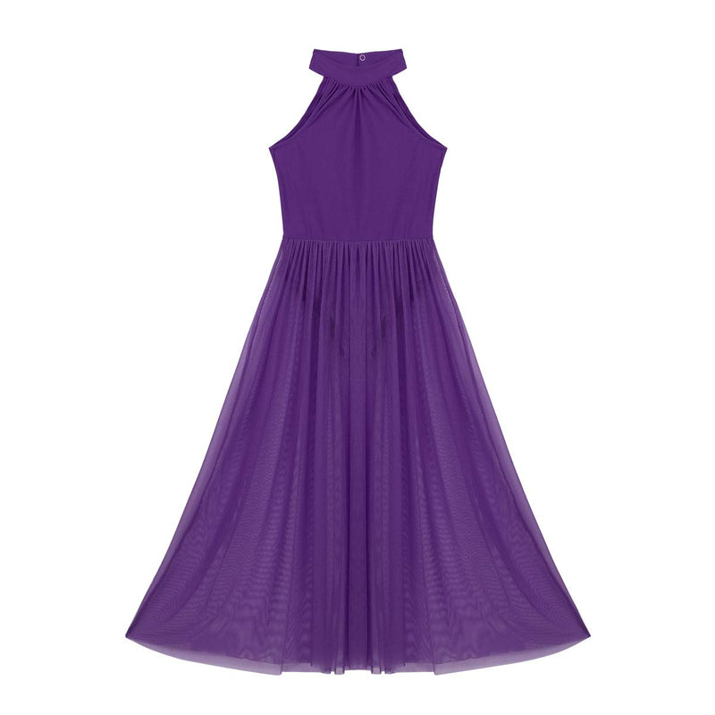 [AUSTRALIA] - easyforever Big Girls Mock Neck Cutout Back Praise Lyrical Dance Maxi Dress Sleeveless Workout Leotard Jumpsuit Purple 16 