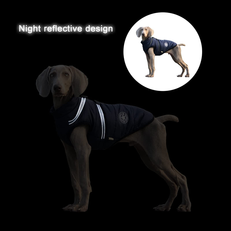 AIMYDOG Warm Dog Winter Coat Cozy Waterproof Windproof Dog Outdoor Jacket, Adjustable Pet Vest with Harness & D Rings, Thick Polar Fleece Lining, Reflective Dog Apparel for Small Medium Large Dogs Blue - BeesActive Australia