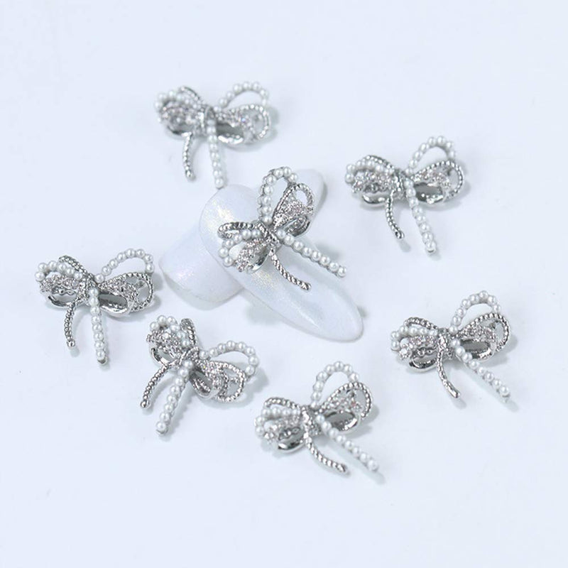 Gold Alloy Charms Metal Zircon 3D Bowknot DIY Nail Art Decorations Manicure Nail Rhinestones Bow Nail Jewelry(silver) silver - BeesActive Australia