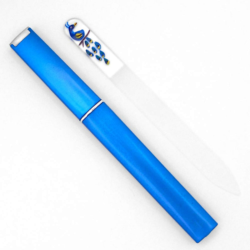 Peacock Hand Painted Genuine Czech Republic Crystal Nail File with Matching Acrylic Case - Medium - BeesActive Australia