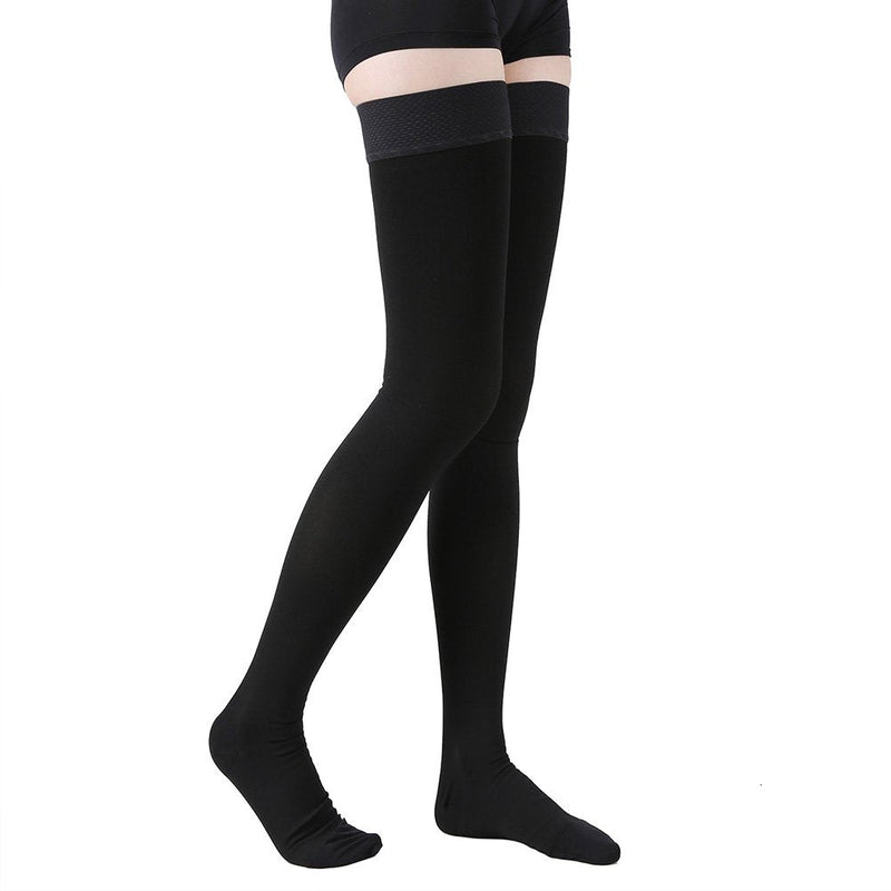 Thigh High Compression Stockings, Opaque, Firm Support 20-30 mmHg Gradient Compression with Silicone Band, TOFLY® Closed Toe Compression Stockings, Treatment Swelling, Varicose Veins, Edema. Black M 20-30mmhg Black - BeesActive Australia