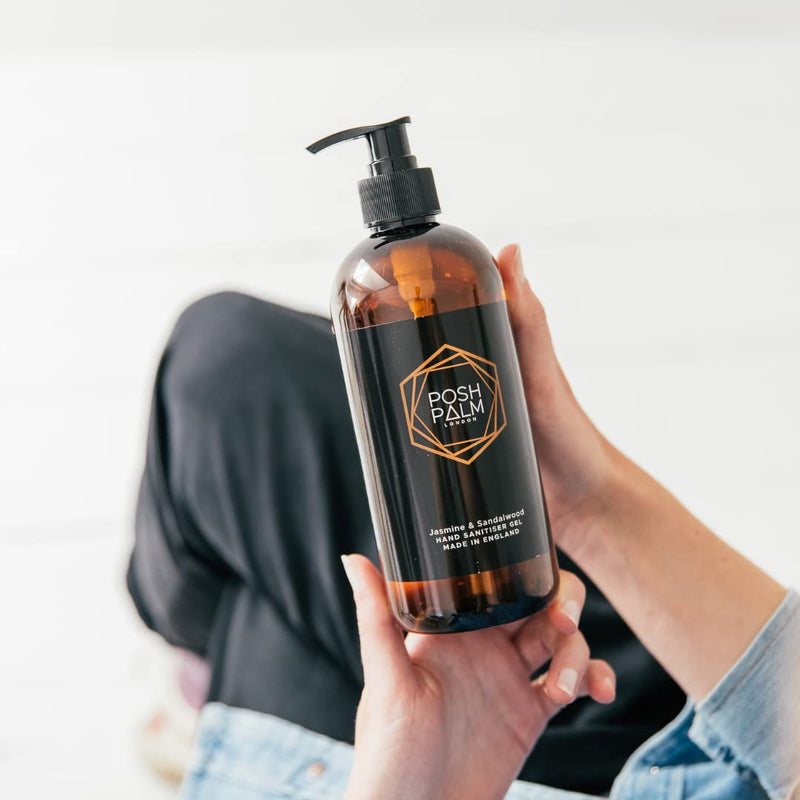Posh Palm Luxury Hand Sanitiser Gel - Sandalwood & Jasmine scented hand gel - 500ml refillable pump bottle. Vegan-friendly - BeesActive Australia