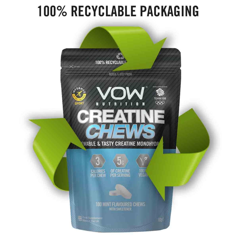 VOW Nutrition Creatine Chews,100 Mint Flavoured Chews, Creatine Monohydrate, Convenient & Tasty Chewable Creatine Informed Sports Approved (Mint) - BeesActive Australia