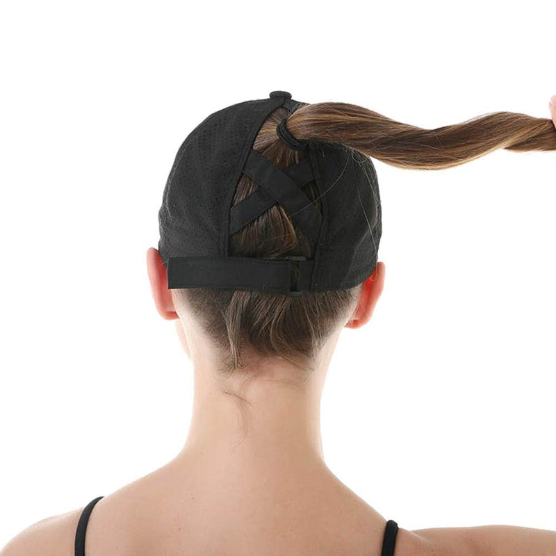Bonvince Womens Criss Cross Ponytail Hat Quick Drying Baseball Cap Sun Hats UV Protection Sport Cap Dark Blue - BeesActive Australia