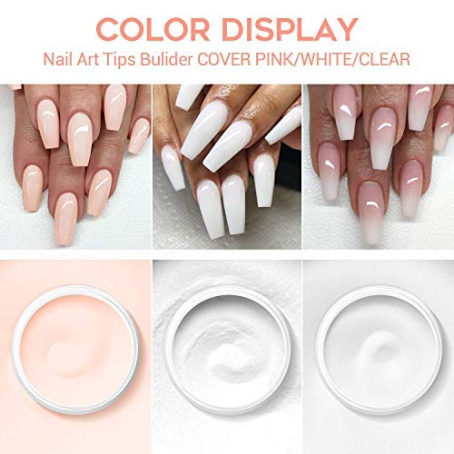 Modelones Acrylic Powder with Professional Liquid Monomer for Nail Extension Clear/White/Nude All in One Kit with Carrier Bag Acrylic Nail Brush Nail Form No Need Nail Lamp, MMA Free Monomer - BeesActive Australia