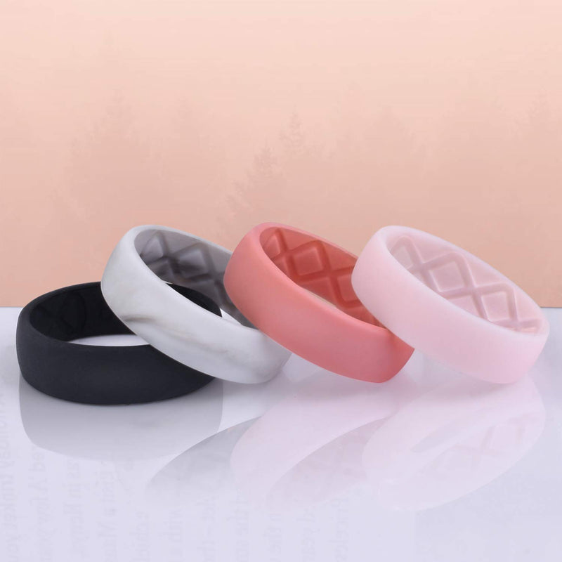 Egnaro Inner Arc Ergonomic Breathable Design, Silicone Rings for Women with Half Sizes, Women's Silicone Wedding Band, 6mm Wide - 2mm Thick SETA-Black, Marble, Whitepink, Faint Red 3.5(14.8mm) - BeesActive Australia
