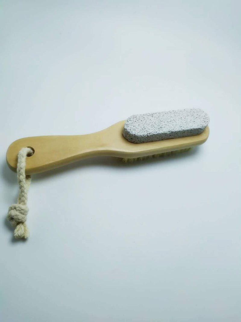 Femcery 2Pcs Wood Foot Natural Bristle Brush And Pumice Stone Combo W/Rope Wooden Handle Exfoliator Pedicures Calluses Remover Smoother for Body Skin, Feet, Elbow Scrubber Massage SPA Sauna Dry Skin - BeesActive Australia