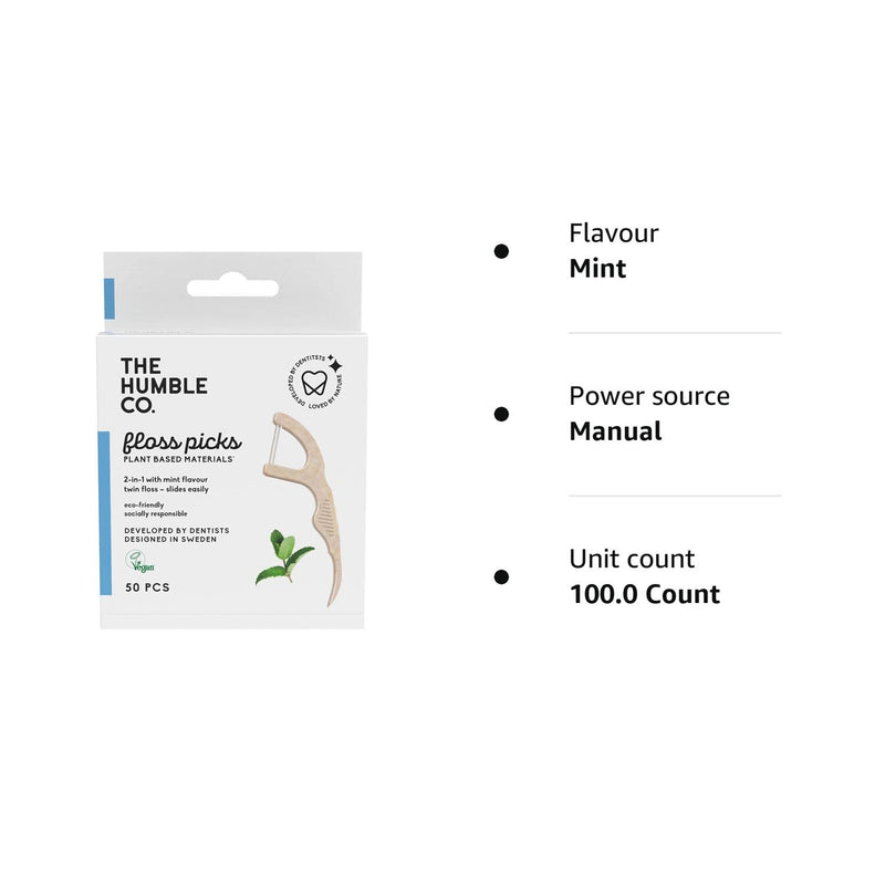 Humble Natural Dental Floss Picks - Flossers - Dental Floss Sticks - 2 x 50 pcs 50 Count (Pack of 1) - BeesActive Australia