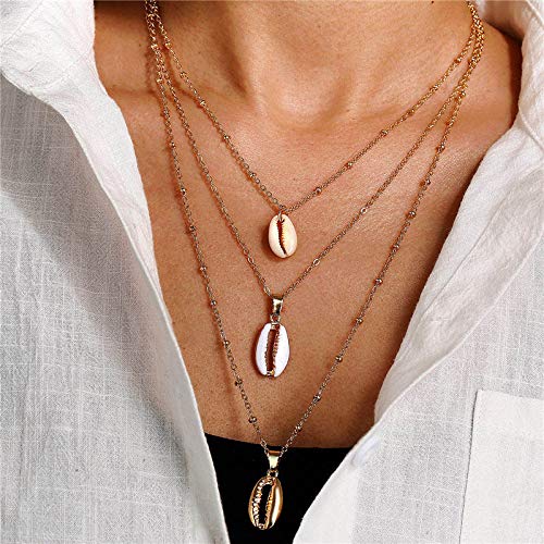 Hannah Boho Shell Layered Necklaces Gold Short Pendant Necklaces Chain Jewelry for Women and Girls - BeesActive Australia