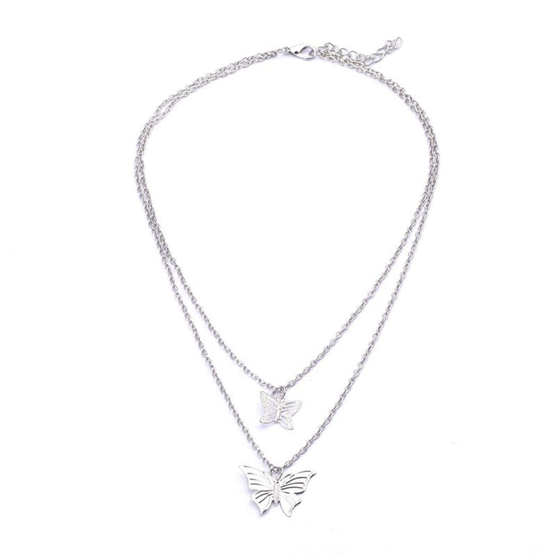 Jovono Boho Layered Necklaces Butterfly Pendant Chain Fashion Necklace Dainty Gift Chain Jewelry for Mother Girlfriend Women and Girls (Silver) Silver - BeesActive Australia