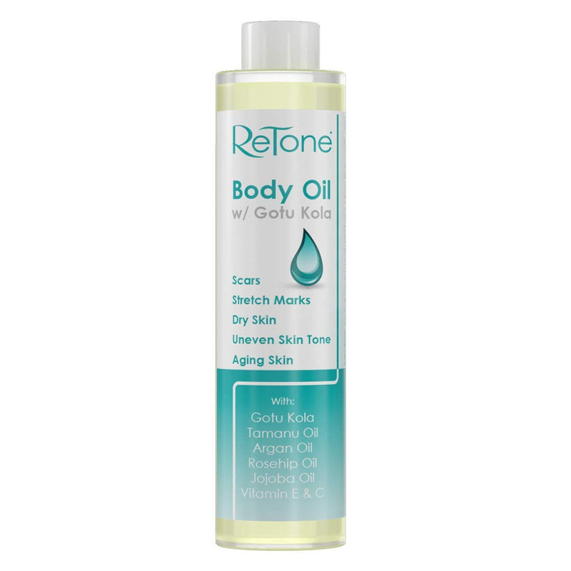 ReTone Body Oil: Stretch Mark Prevention -Non-greasy finish - Infused with Gotu Kola - No mess dispenser - Tamanu oil + Argan Oil + Rosehip Oil + Jojoba Oil + Vitamin E C (dry skin, uneven skin tone) - BeesActive Australia