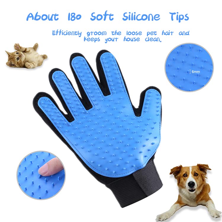 cat brush for shedding Glove - Gentle cat dog hair remover Glove - Massage Mitt with Enhanced Five Finger Design - Perfect for Dog & cat grooming supplies - (Right-Hand), Blue - BeesActive Australia