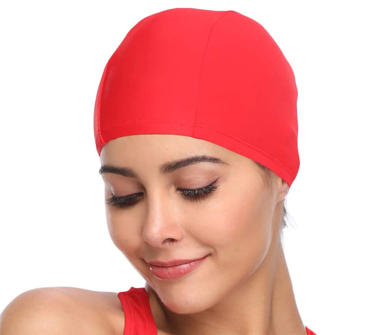 [AUSTRALIA] - SHEKINI Womens Sports Nylon Spandex Fabric Swimming Cap Bathing Cap Head Cover Rose Red 