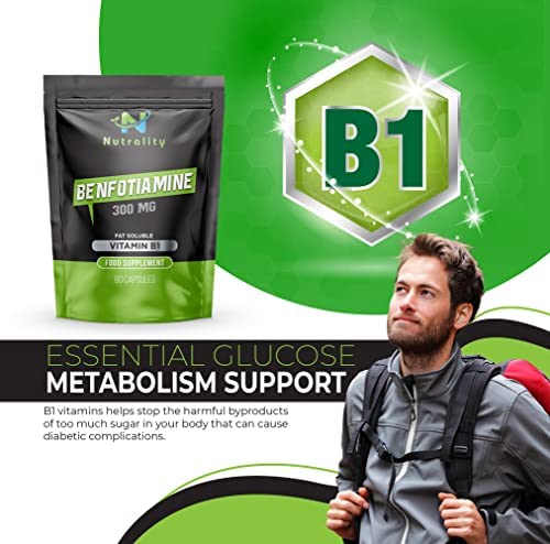 Nutrality Benfotiamine Supplement 300mg 60 Caps - Vitamin B1 Fat-Soluble for Heart, Kidney, Antioxidant Support, Cognitive Improvement, Increase Energy - Suitable for Vegan, Vegetarians, Allergen-free - BeesActive Australia