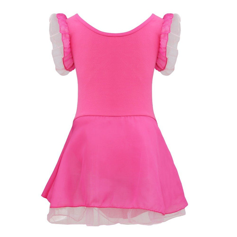 [AUSTRALIA] - TiaoBug Girls Kids Ruffled Sleeve Ballet Leotard Skirt Dress Ruched Flower Brooch Tutu Performance Dancewear 5-6 Rose 