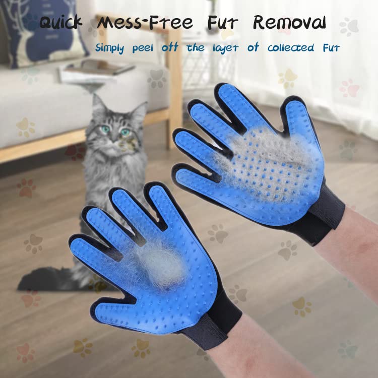 cat brush for shedding Glove - Gentle cat dog hair remover Glove - Massage Mitt with Enhanced Five Finger Design - Perfect for Dog & cat grooming supplies - (Right-Hand), Blue - BeesActive Australia