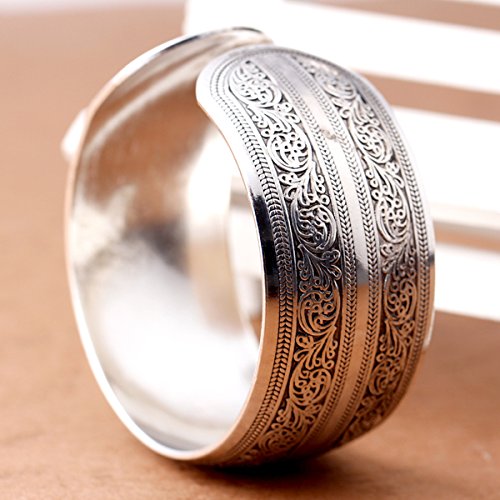 BODYA Tibeten Silver Carved Spiral Flower Connecting Branches Pattern Wide Band Open Cuff Bracelet Bangle - BeesActive Australia