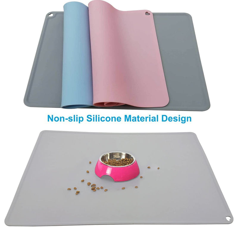 JiangYanus Silicone Pet Feeding Mat for Dog Cat Bowls, Waterproof Pet Food Mat Tray with Edges, Non Slip Dog Cat Bowl Mats for Food and Water, Pet Bowl Mat Dog Placemats for Floors 16.1 x 12.2 inch Pink - BeesActive Australia