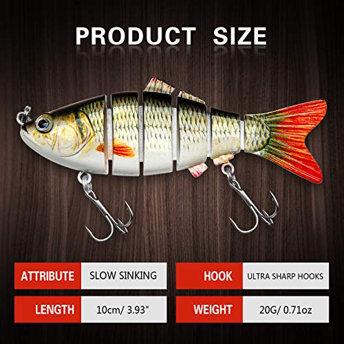 [AUSTRALIA] - CharmYee Bass Fishing Lure Topwater Bass Lures Fishing Lures Multi Jointed Swimbait Lifelike Hard Bait Trout Perch Pack of 3 sunfish-red 