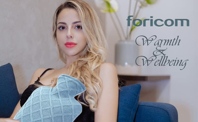 FORICOM Hot Water Bottle with Cover - Hot Water Bag, 2.0L PVC BPA-Free and Odorless for Pain Relief and Ease Aches Sky Blue - BeesActive Australia