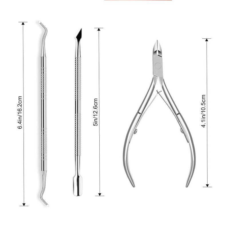 Huture Stainless Steel Cuticle Nippers with Cuticle Clipper Cutter Remover Pedicure Manicure Tool Cuticle Pusher Dead Skin Remover Scissor Plier Durable Pedicure for Fingernails and Toenails Silver - BeesActive Australia