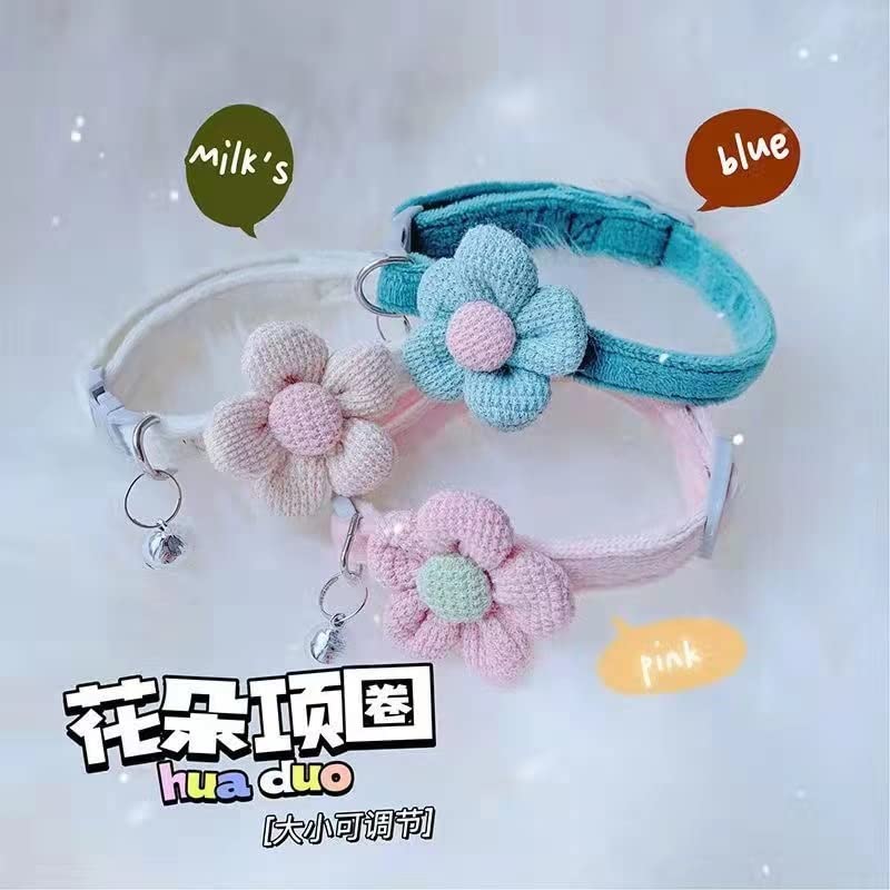 Cat Collar with Flower, Puppy Cat Collar with Bell, Adjustable Kitty Collars for Puppy Kitten Gray green - BeesActive Australia