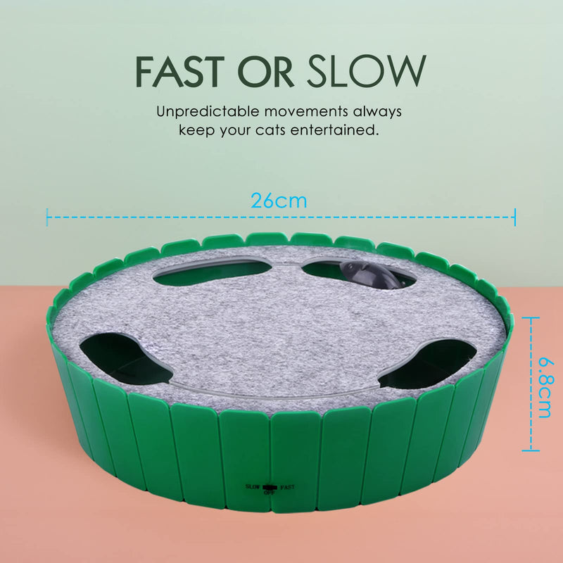 Pawaboo Cat Toy with Running Mouse, Electric Interactive Motion Cat Toy Automatic Rotating Teaser Pop and Play Hide and Seek Hunt Toy for Pet Cat Kitten Play Fun Excercise Green - BeesActive Australia