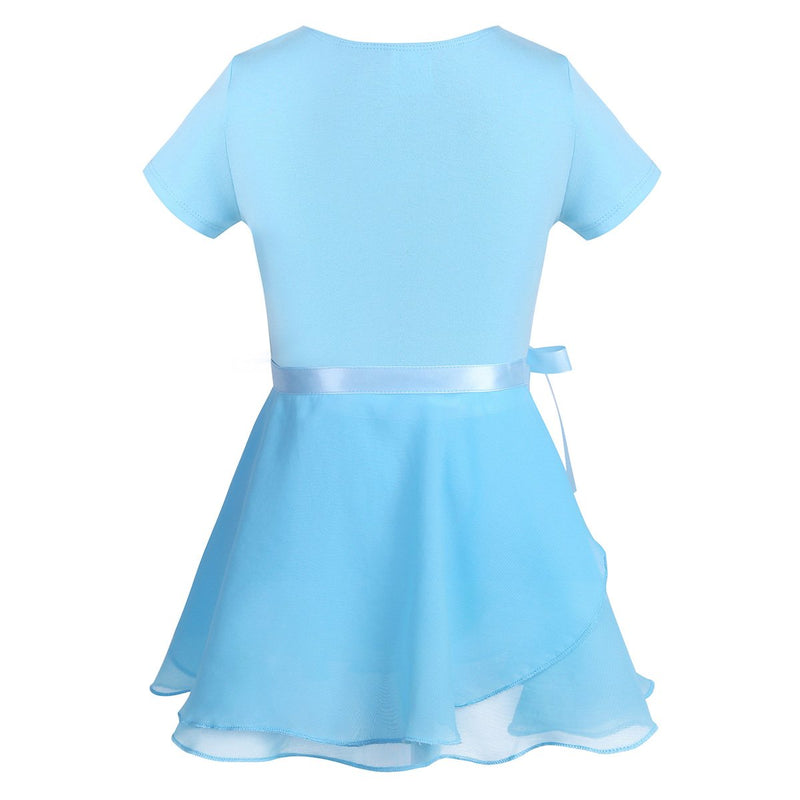 [AUSTRALIA] - MSemis Kids Girls Long/Short Sleeve Tank Leotard with Chiffon Wrap Skirts Ballet 2pcs Dance Dress 5-6 Short Sleeves Sky Blue 