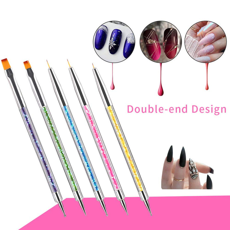 5pcs Double Ended Nail Art Brushes Point Drill Nail Dotting Drawing Painting Tools Liner for Manicure Nail Art Design Nail Art Pens Colorful - BeesActive Australia