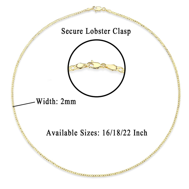 Gemsme 18K Yellow Gold Plated 2mm Curb Link Chain Pendant Necklace for Women Men Diamond-Cut Cuban Chain Necklace Jewelry with Lobster Clasp 16-22 Inch 18 Inch - BeesActive Australia