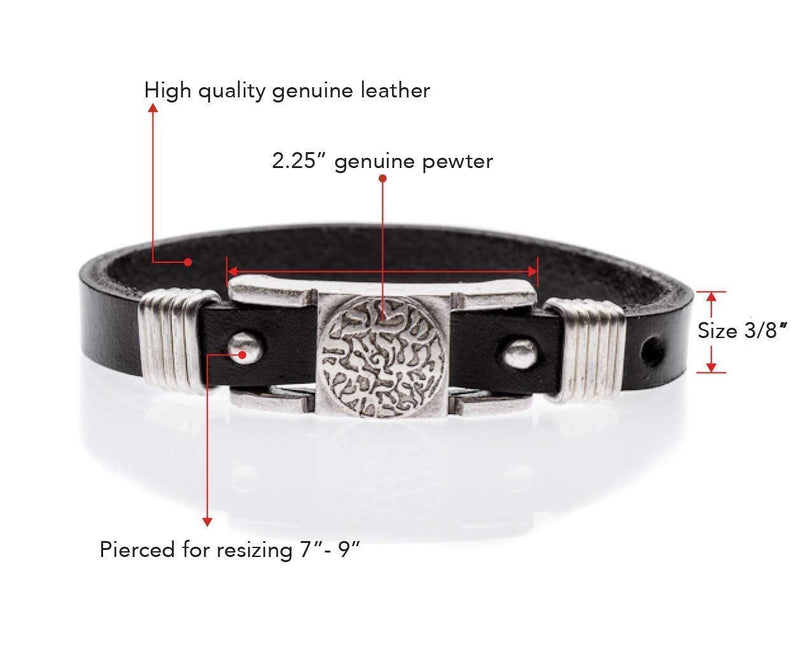 Men's Bracelet Black Leather Hebrew Shema Israel Prayer Bracelet Shema Black - BeesActive Australia