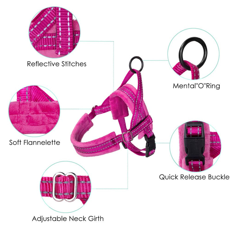 SlowTon No Pull Small Dog Harness and Leash Set, Puppy Soft Vest Harness Neck & Chest Adjustable, Reflective Lightweight Harness & Anti-Twist Pet Lead Combo for Small Medium Dogs XX-Small (Chest 11.5-15.0") A-Fuchsia - BeesActive Australia