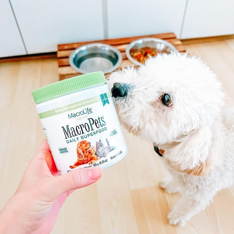 MacroLife Naturals MacroPets Supplement Greens Superfood Topper Dog, Cat, Small Mammal - Natural Nutrition Boost Probiotics, Digestive Enzymes, Vitamin E - Healthy Immune, Gut Flora & Energy - 6.35oz - BeesActive Australia