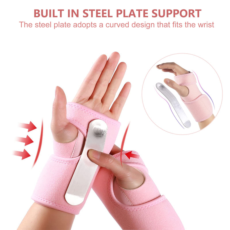 yeloumiss Wrist Splint Support Brace Compression Wrist Brace Elastic Adjustable Carpal Tunnel Support with Metal Strip for Sports, Fitness, Arthritis, Tendonitis One Size Single (Right Hand, Pink) Right Hand - BeesActive Australia